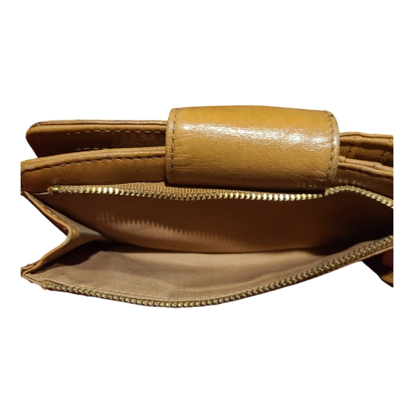 Fossil Tan Lightly Distressed Leather Snap Zip Wallet Vintage 13 Card Slots - Picture 5 of 9